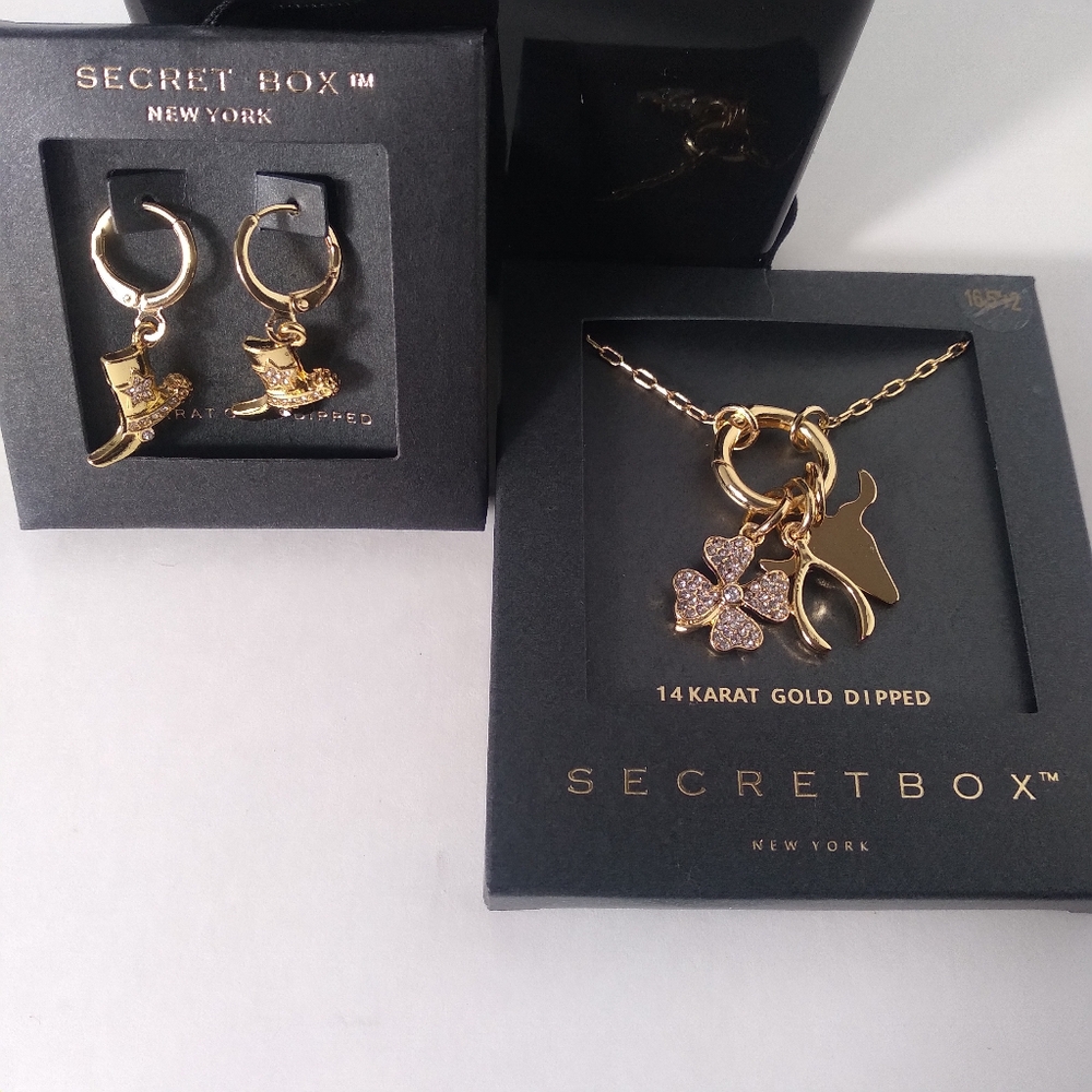 Secret Box New York 14K Gold Dipped Western Clover Necklace & Earrings Set